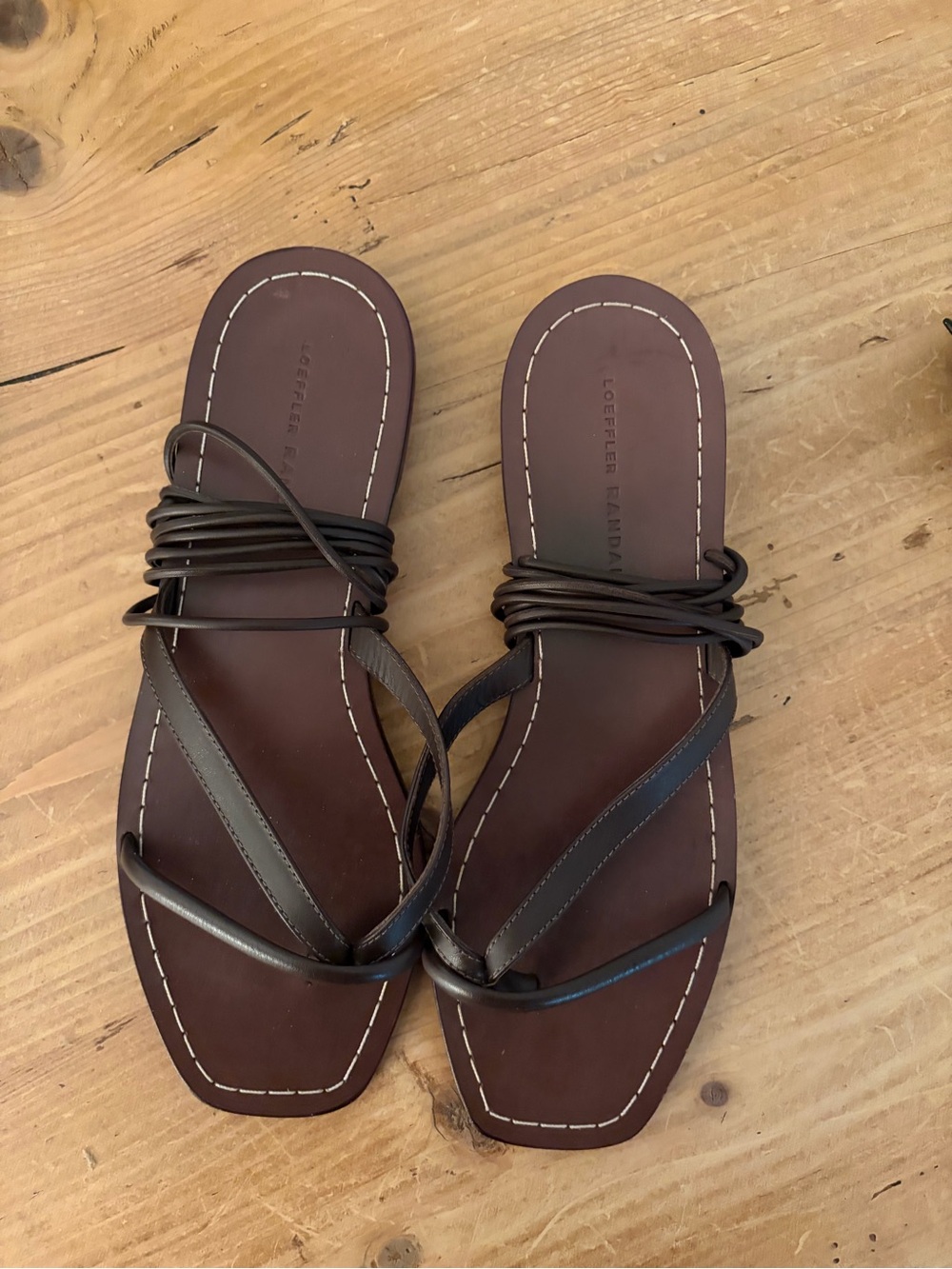 Loeffler Randall Dark Brown Leather Wrap-Strap Sandals